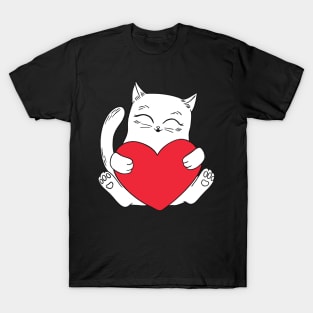 Little cat holding a heart of love T-Shirt